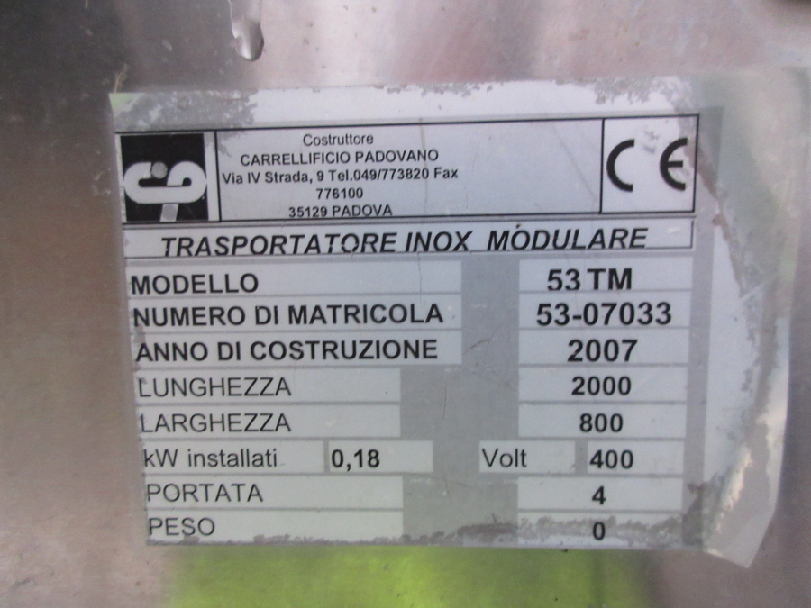 5568 Conveyor belt 2000x800 mm Stainless steel